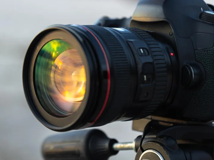Lens close-up in golden light